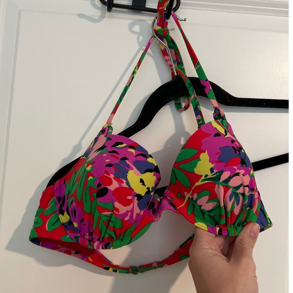 Aerie Blakely Floral Halter Bikini Swim Top Red Multicolor Women's Size 34C